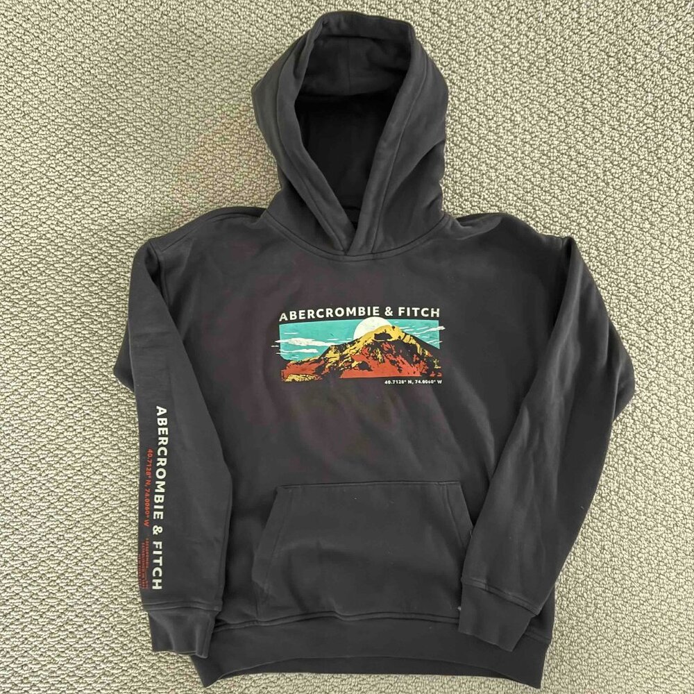 Abercrombie Kids Imagery Logo Popover Hoodie Black Boys 13/14